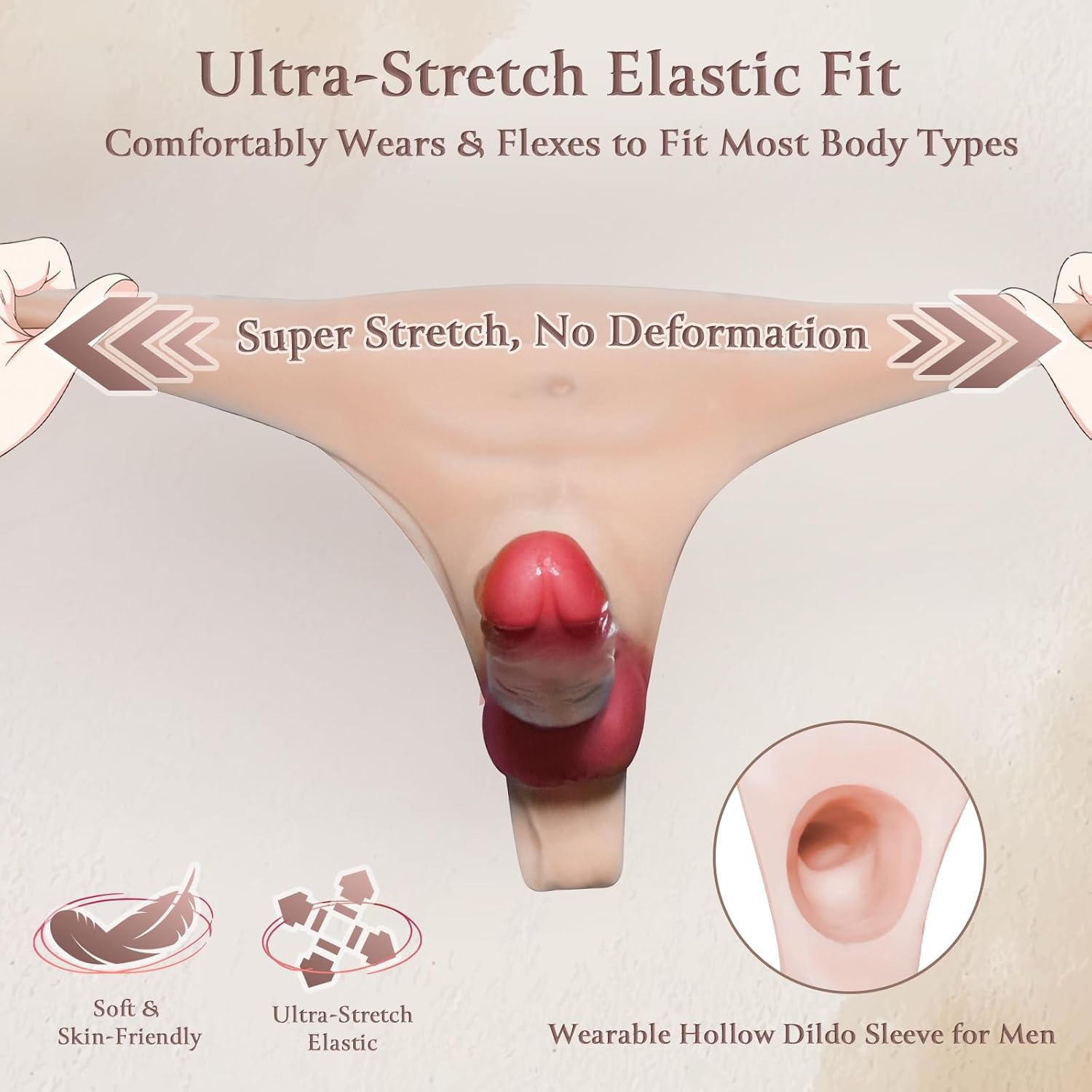 Strap On Dildo Harness Wearable Panties for Men, 5.6 Inch Realistic Hollow Penis in Soft Silicone, Ultra-Elastic Triangle-Style Penis Sleeve, Strapon Underwear for Couples Pegging, with Storage Bag