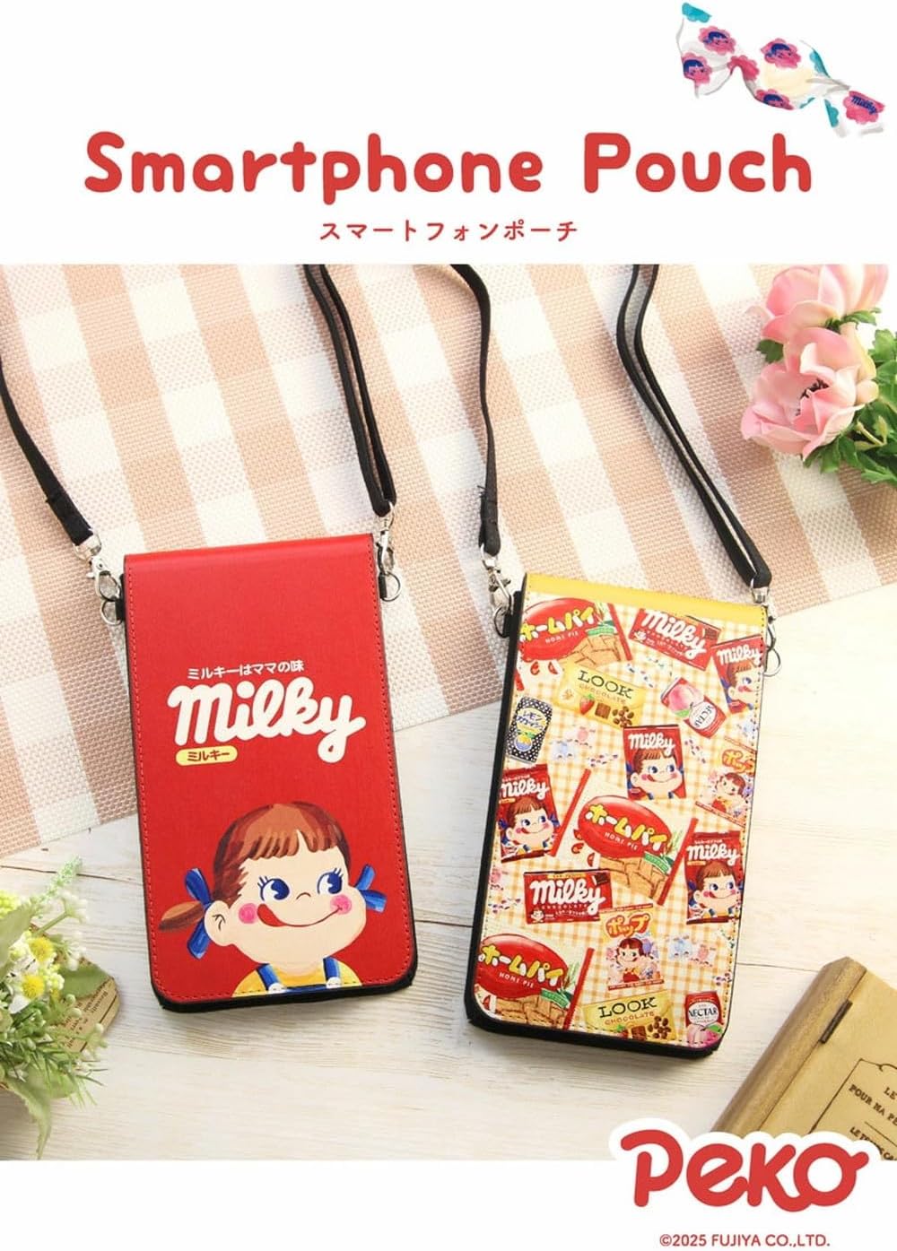 Gran Sank Smartphone Pouch, Candy Pattern, Touch Operation, Transparent Window, Magnetic Flap, Prevents Pop-Out, Removable Shoulder Belt, Cross-Body Compatible, Lightweight, Thin