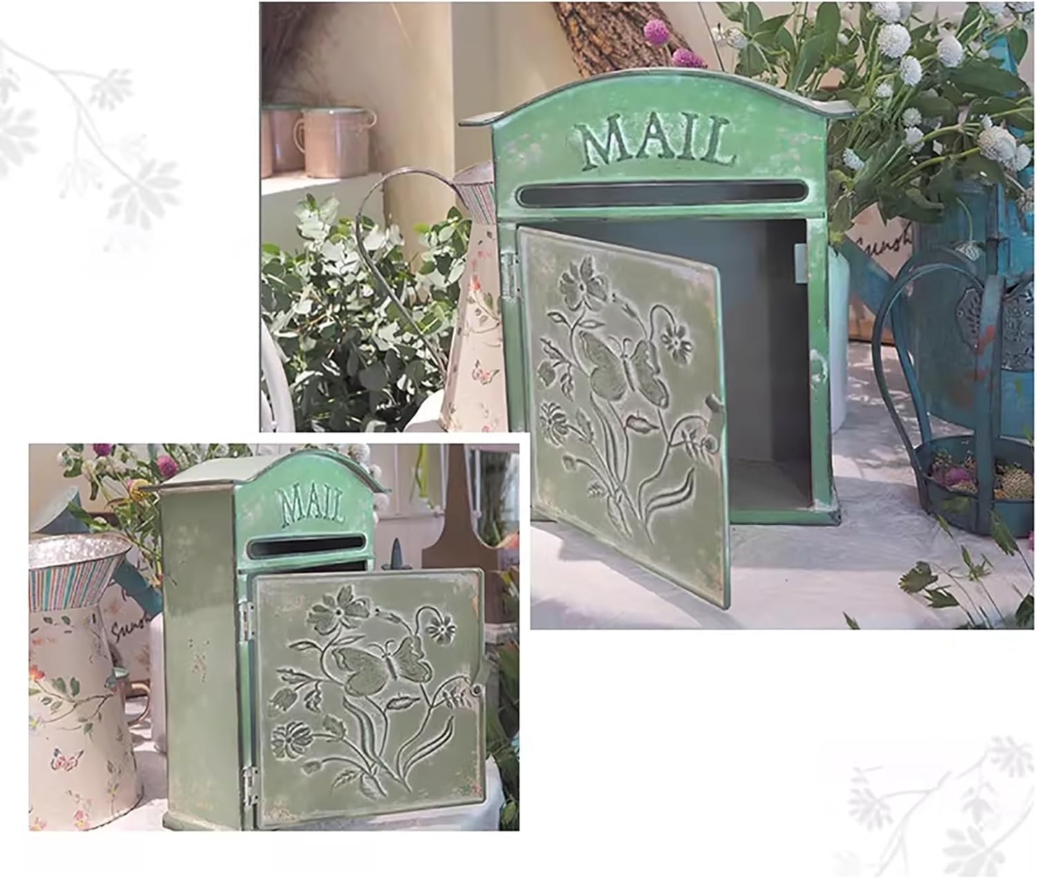 Wall Mount Mailbox, Security Postbox with Slot for Outside, Medium Capacity, Curbside Mailbox for Daily Letters Magazines and Packages(Green)