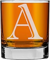 Personalized Etched Monogram 11oz Whiskey Rocks Glass - Custom A-Z Initial Old Fashioned Glass for Bourbon Lovers, Gifts for Men Dad Grandpa