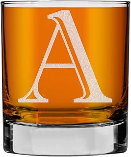 Personalized Etched Monogram 11oz Whiskey Rocks Glass - Custom A-Z Initial Old Fashioned Glass for Bourbon Lovers, Gifts for Men Dad Grandpa