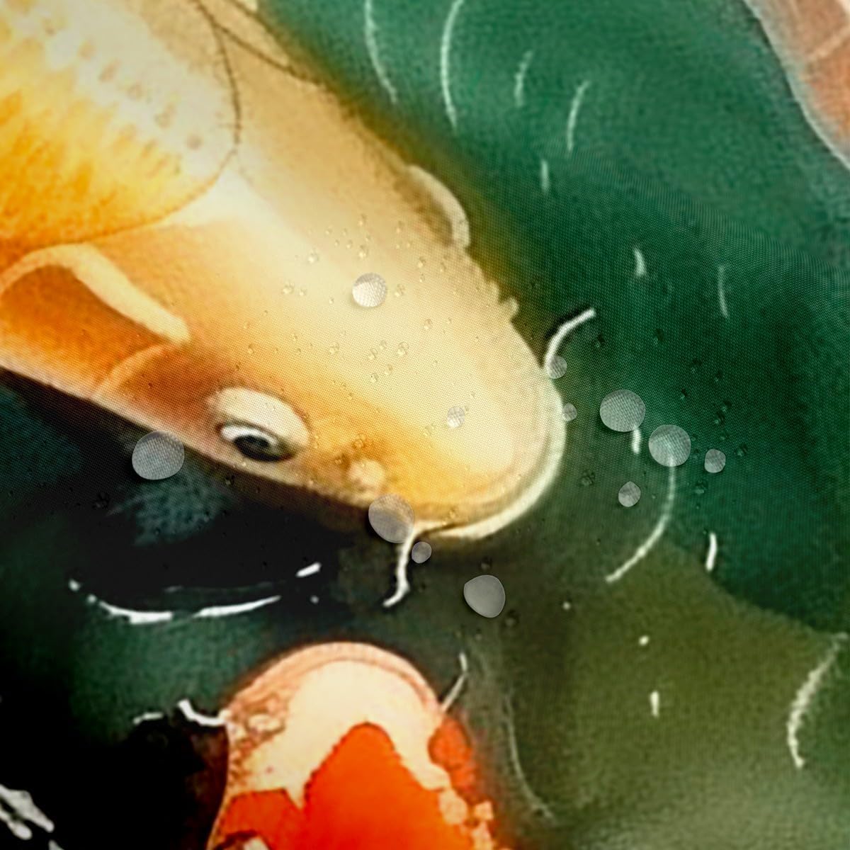 Koi Fish Waterproof Bathroom Curtain Oriental Japanese Bath Curtain, Watercolor Style Shower Curtain Wild Lucky Fish Bathroom Curtains, Green Orange Beige Shower Set Eastern Room Decorative, 72Wx78L