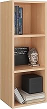 Bookcase 3 Tier Cube Storage Bookshelf shelving Display Storage unit Tall Freestanding Open Narrow Book Shelf for Office, Living Room, Bedroom, Furniture, Beech H80 x W30 x D24 cm