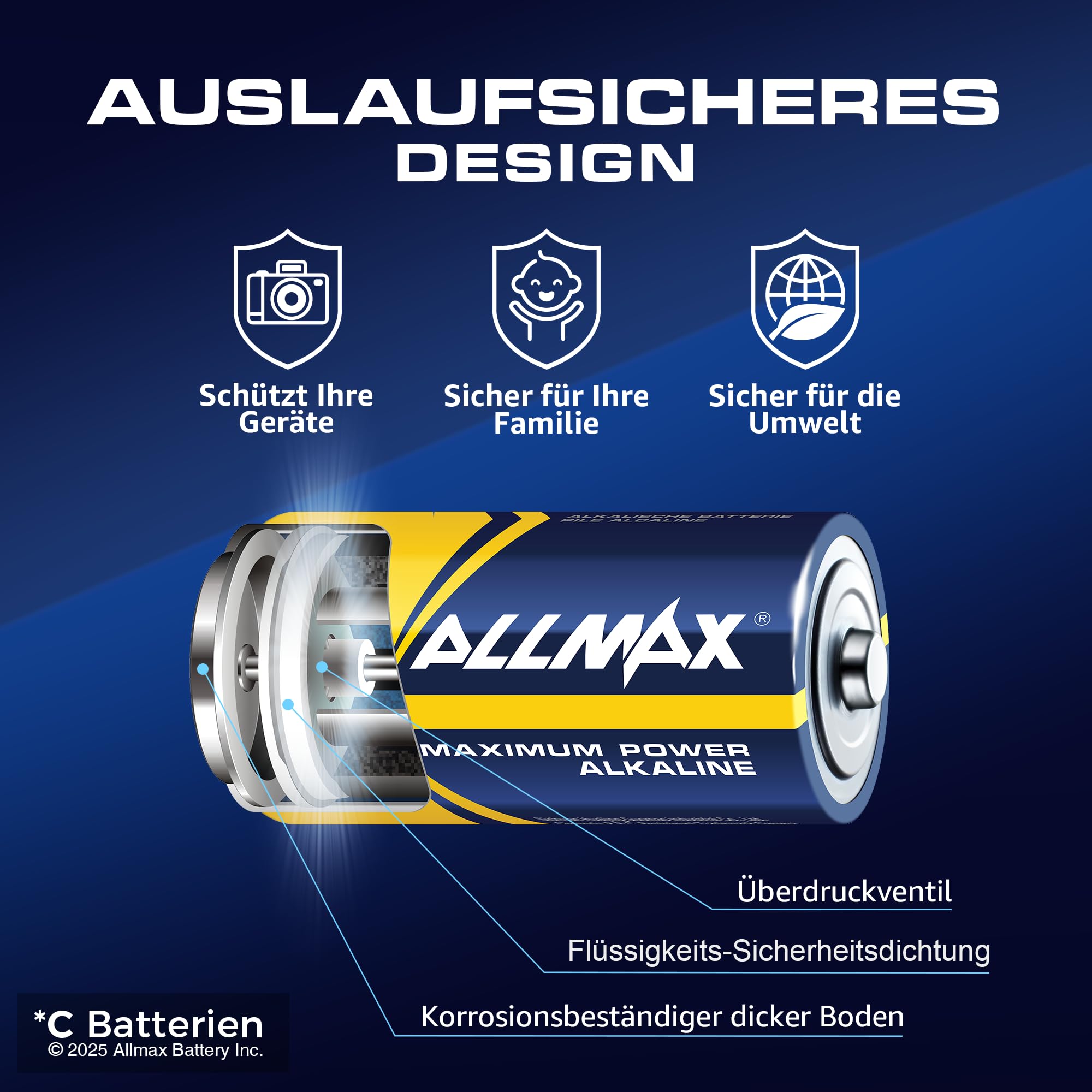 ALLMAX C Baby Alkaline-Batterien (LR14), Maximum Power, 48 Stück, 1,5 V