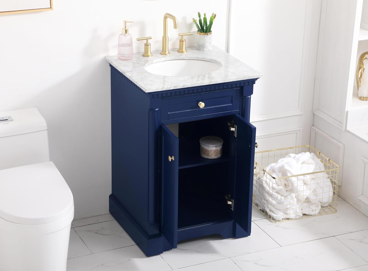 24 Single Bathroom Vanity, Soft-Close, Blue