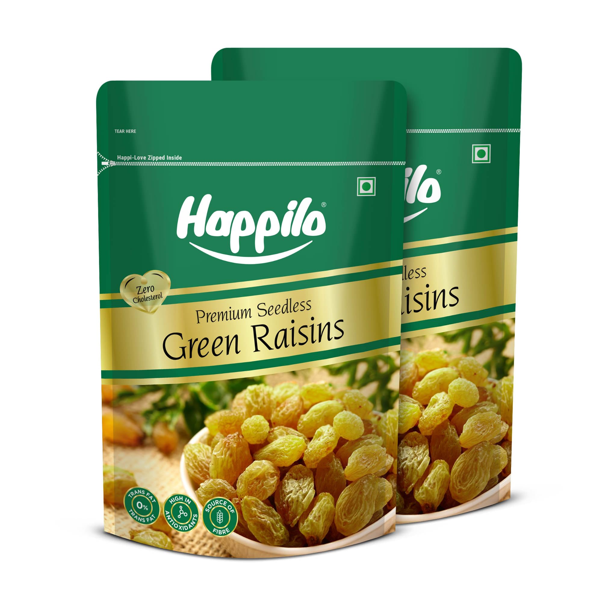 Happilo Premium Seedless Green Raisins 250g (Pack of 2) | Fresh Kishmish/Kismis | Dry Fruits, Healthy Snacks | Nutritious, Naturally Sweet & High in Iron | Perfect Healthy Snack