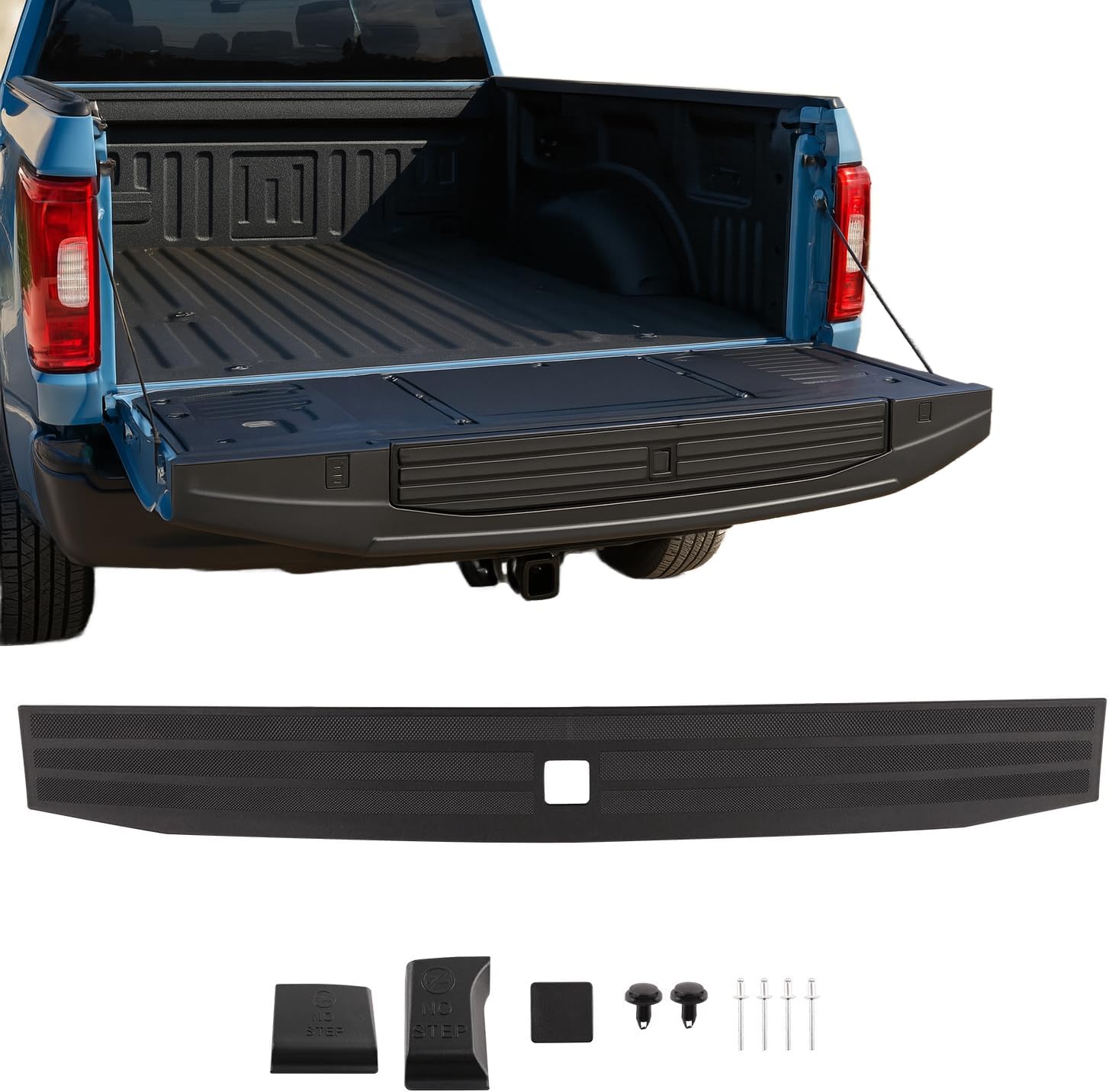 Rear Tailgate Molding Top Trim Compatible with Ford F150 2015-2020 Flexible Flex Step Center Cap Protector Cover w/Release Button Replaces FL3Z9940602B FO1904135