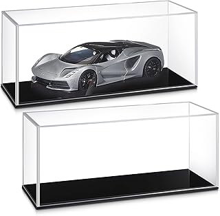 Juexica 2 Pcs Clear Acrylic Model Car Display Case 1:32 Acrylic Display Boxes for Vehicle Model Thick Model Car Display Case Dustproof Showcase with Black Base for Collectibles Memorabilia