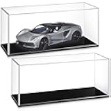 Juexica 2 Pcs Clear Acrylic Model Car Display Case 1:24 Acrylic Display Boxes for Vehicle Model Car Case Dustproof Showcase with Black Base for Collectibles Memorabilia