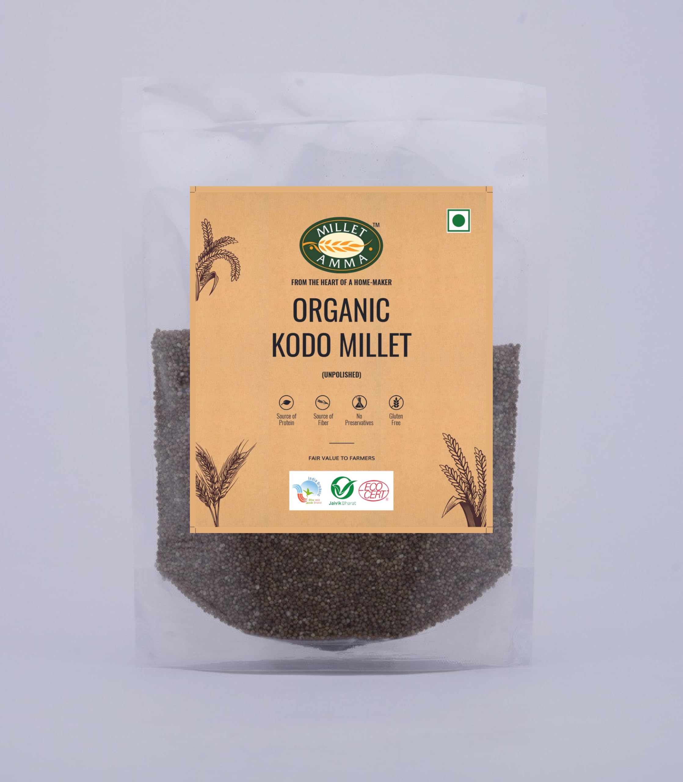 CERTIFIED ORGANIC Kodo Millet | 1 Kg | Unpolished Millet Grains | Rich in Fiber, B Complex, Vitamins & Essential Amino Acids | Low GI | 100% Vegan & Gluten Free |