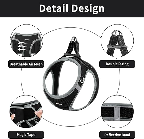 Miniatura 3 de AMTOR - Arnés pequeño para perro con juego de correa, arnés fácil de caminar sin escape para cachorros para entrenamiento, arnés reflectante suave