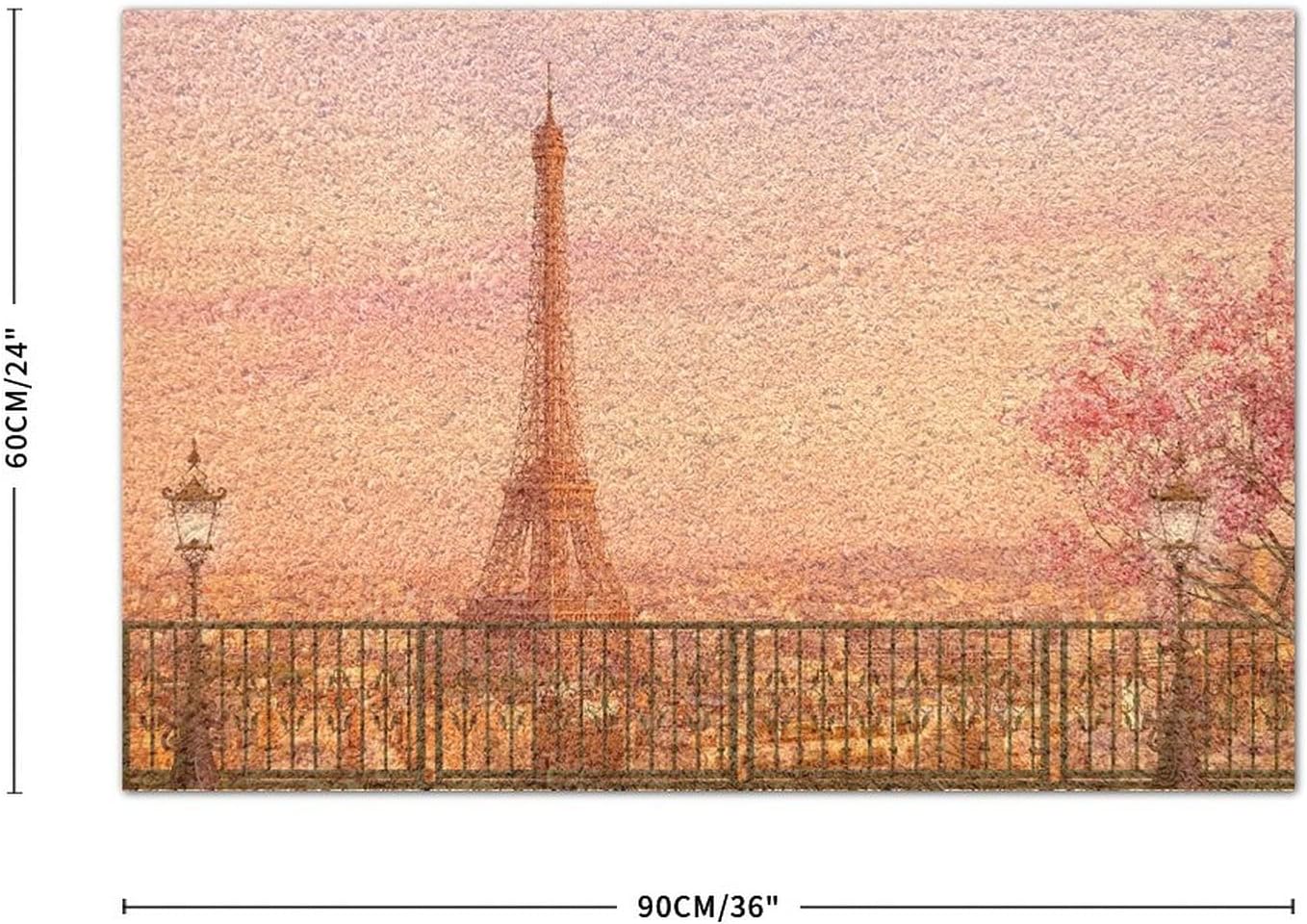 Front Door Mat Paris Tower Coir Doormat with Non-Slip Backing Floral Doormat 24" x 36" Cloud Welcome Floor Mat for Indoor Outdoor Entrance Easy Clean Housewarming Gift