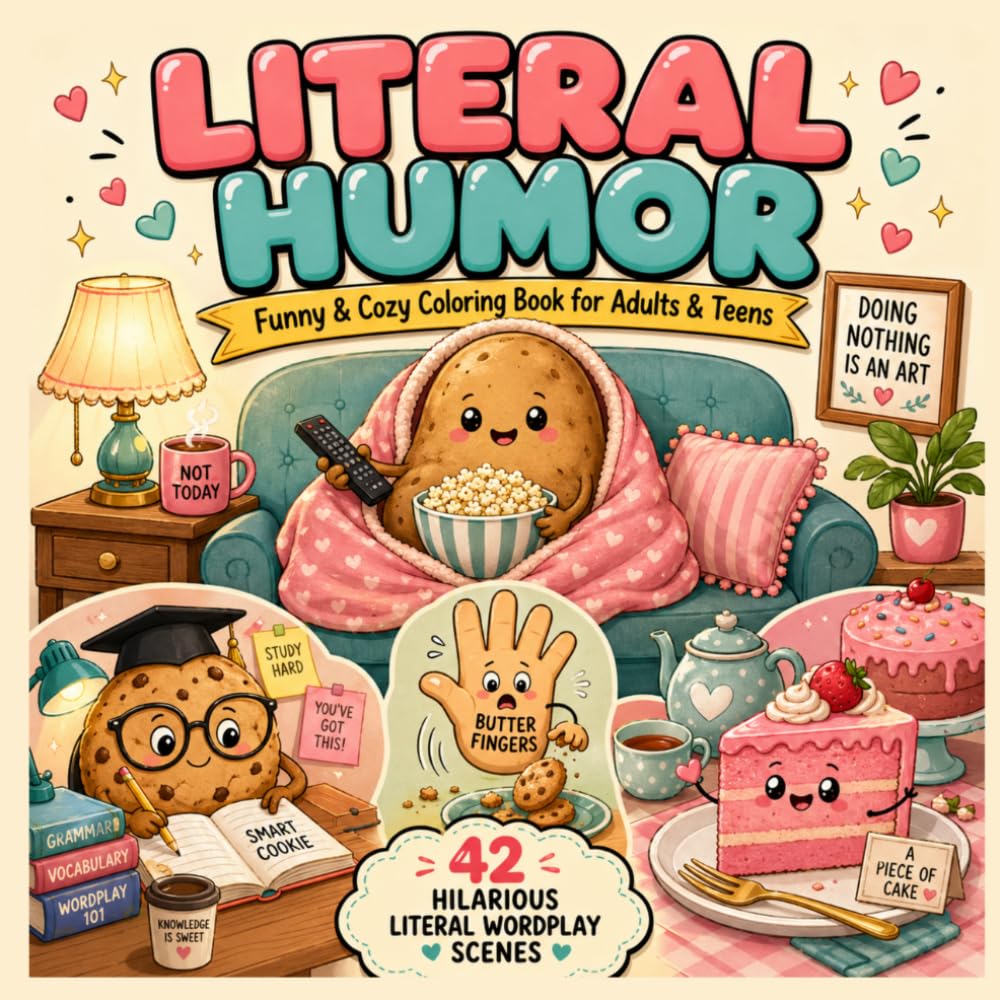 Literal Humor Coloring Book: Funny and Cozy Wordplay Scenes for Adults and Teens | Bold and Easy Designs for Stress Relief and Relaxation
