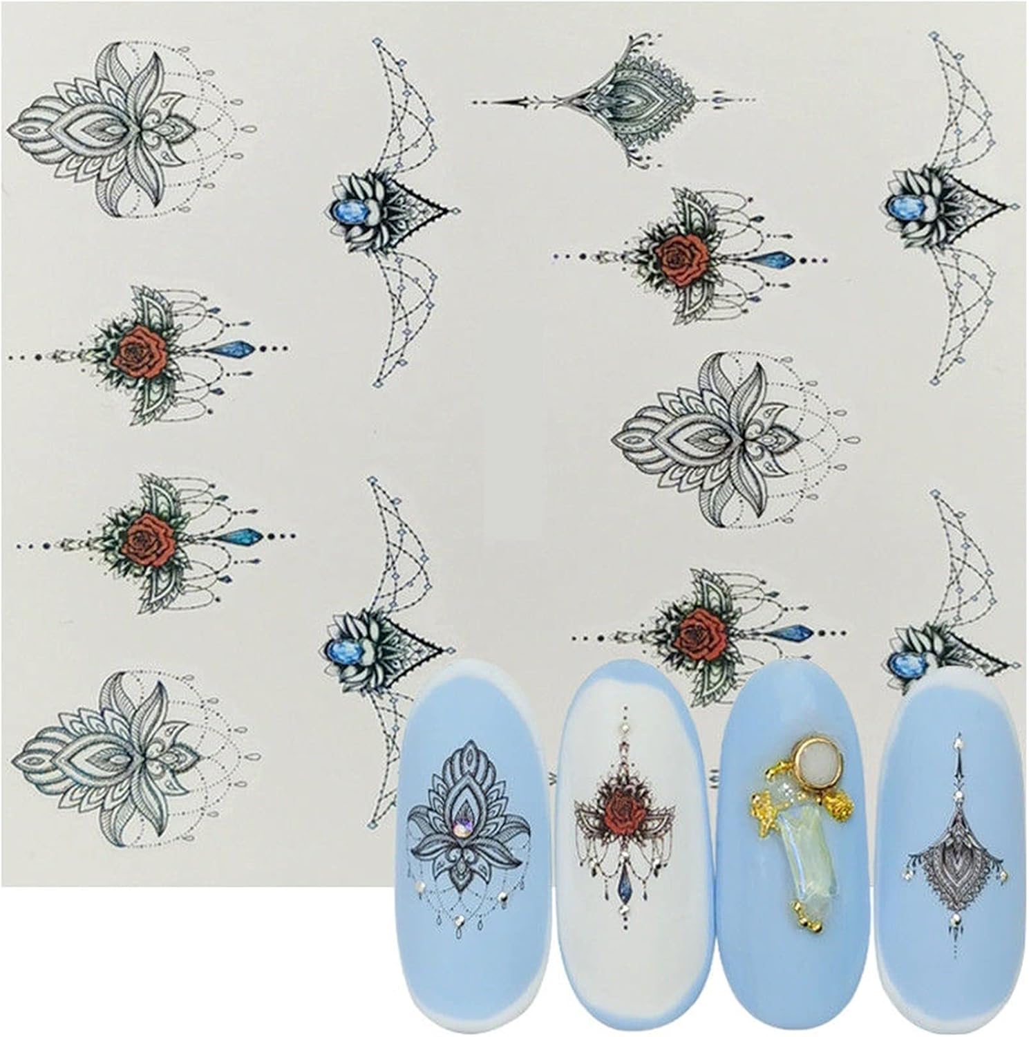 WZRY Nail Sticker, Bouquet Design Transfer Art Sticker Nails Slider Decal Decor Charm Manicure Tools 5 Pcs (Color : 5 Sheet/Set) : Beauty & Personal Care