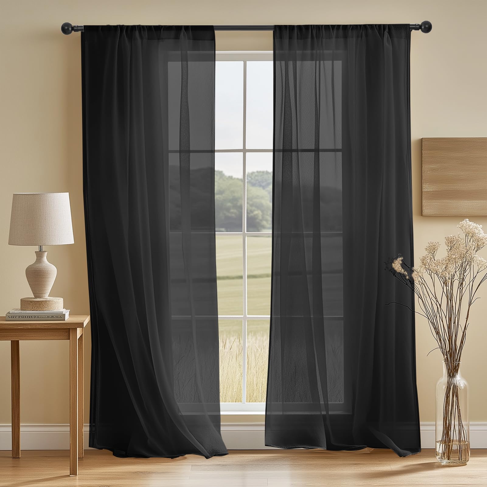 NAKIHOUSE Voile Curtain, 2 Panels Net Curtains for Windows 45 Drop, Elegant Slot Top Sheer Curtains