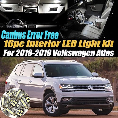 Canbus - Kit de luces LED para interior de automóvil, 16 unidades, sin errores, 6000 K, compatible con Volkswagen Atlas 2018-2019 equipado con