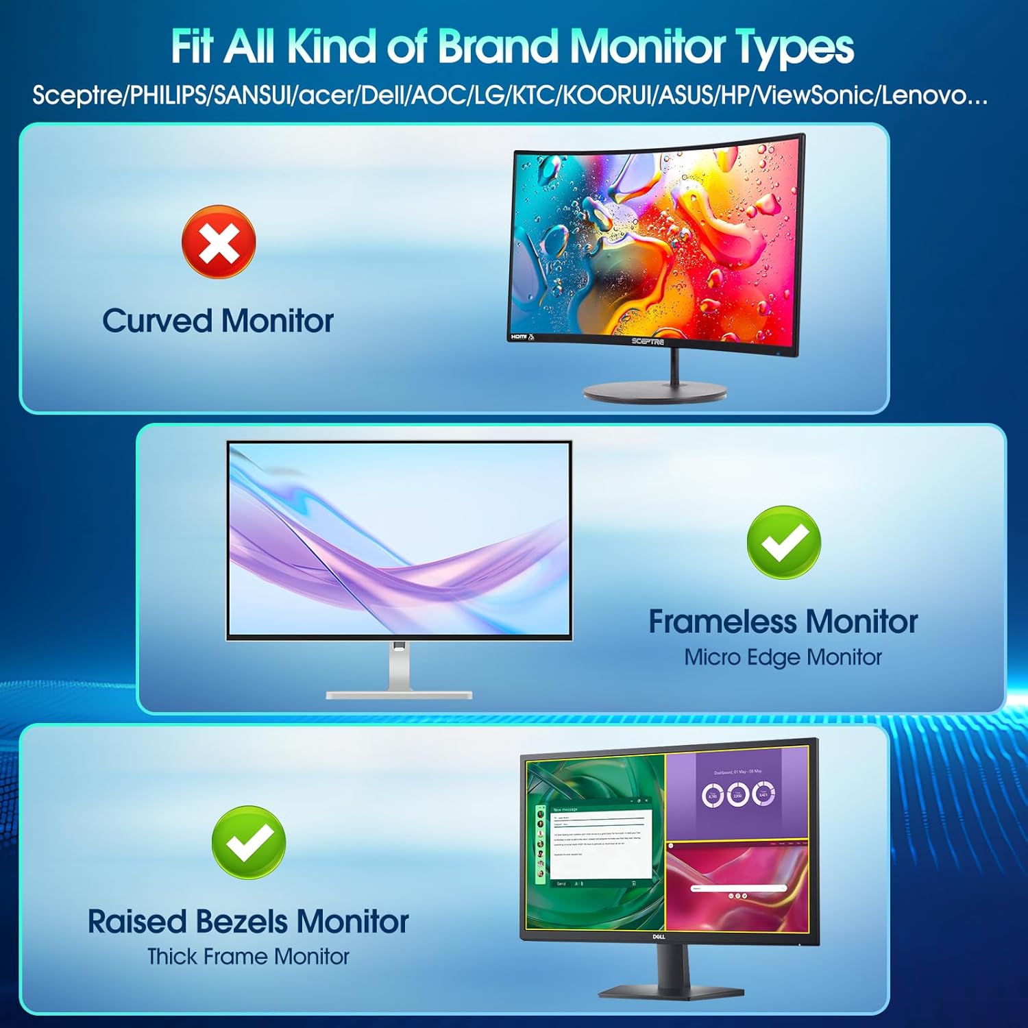 YAKAI【2-PACK Computer Privacy Screen Filter 27 Inch for 16:9 Aspect Ratio Widescreen Monitor, Anti-Spy & Anti-Glare Blue Light Blocking Protector - WxH: 23 9/16" x 13 1/4" (598mm x 337mm)