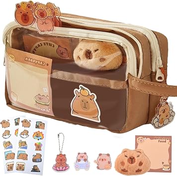 Capybara Pencil Case with Large, Capacity Capybara Pencil Pouch,Transparent Capybara Cute Pencil Pouch Compartments,Cute Pencil case,Stationery Cosmetics Toiletries Gifts