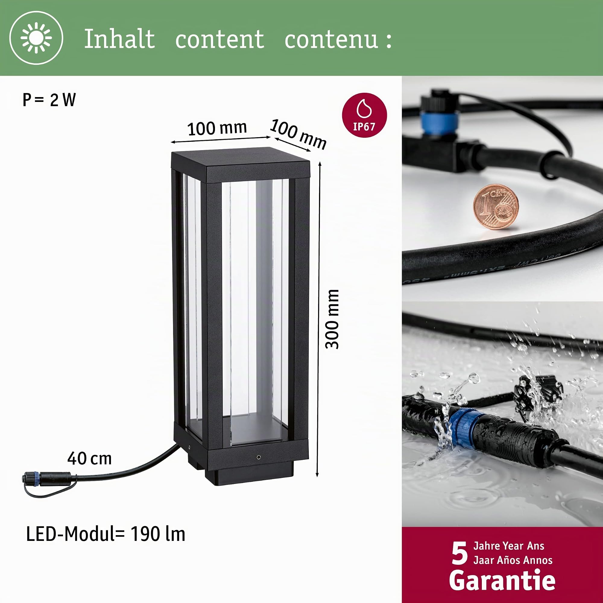 Paulmann 94753 Plug & Shine LED Lichtobjekt Classic Lantern Smart Home Zigbee IP44 2W 90lm dimmbar 300mm Anthrazit Aluminium/Kunststoff RGBW