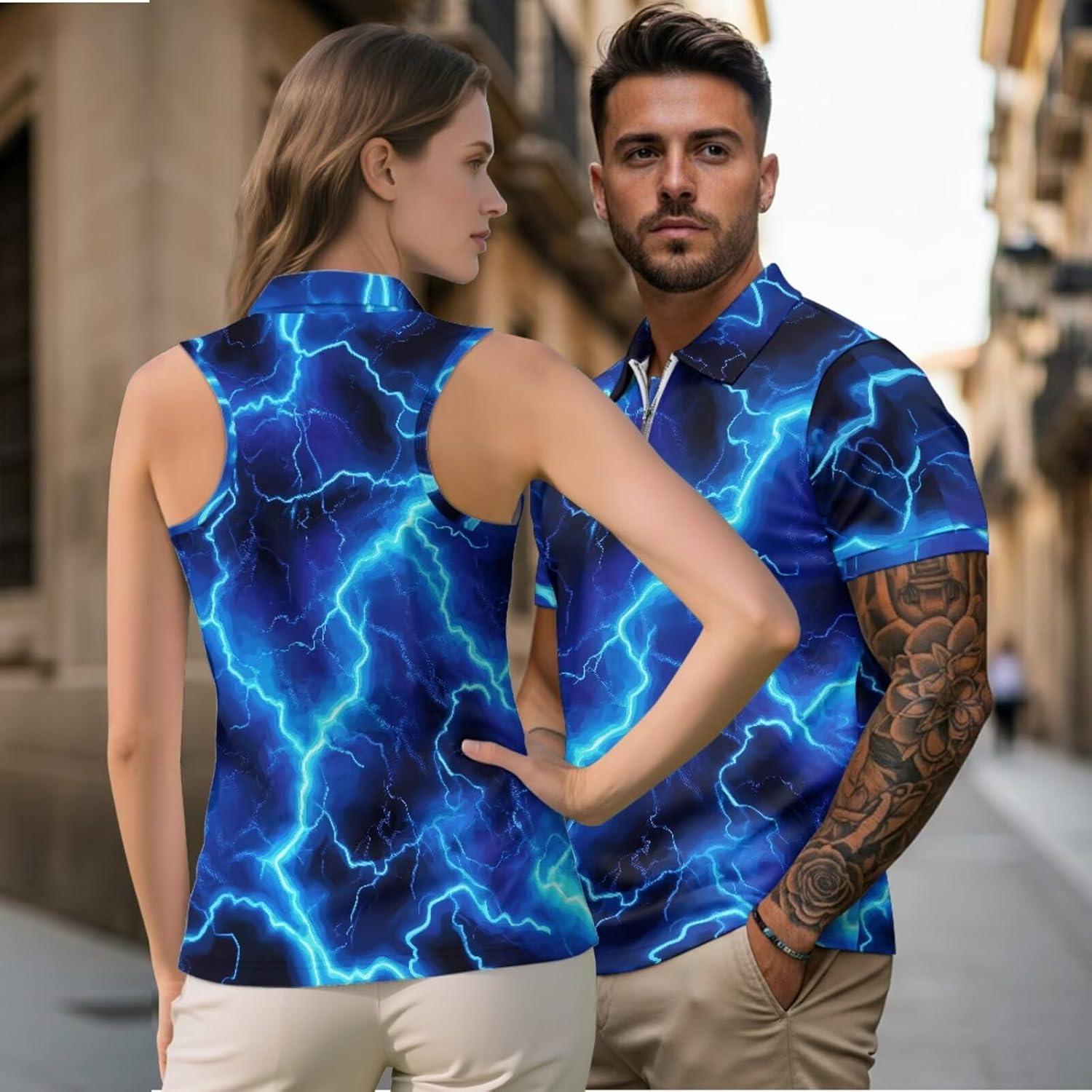 TOADDITDO Fun Matching Golf Shirts for Couples Womens Golf Shirt Zip Up Athletic Clothes Short Sleeve Polo Shirts for Men