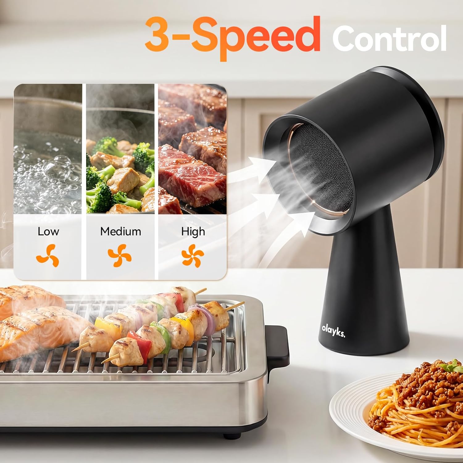 olayks Portable Range Hood, Desktop Range Hood with 3 Speed Exhaust Fan, Advanced 5-Layer Filtration, Large Oil Collection Cup, Portable Kitchen Exhaust Fan for Dorm, RV, Indoor BBQ, Hot Pot