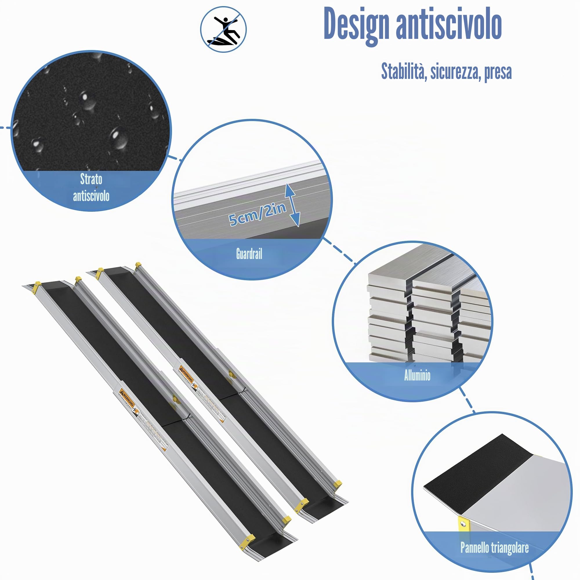 FIVMEN 2X Rampa Telescopica per Sedie a Rotelle 107-183 cm in Alluminio, Rampa per Sedie a Rotelle, Capacità di Carico 300 kg, Rampa Telescopica, Rampa di Carico, Regolabile, Portatile per Sedie a