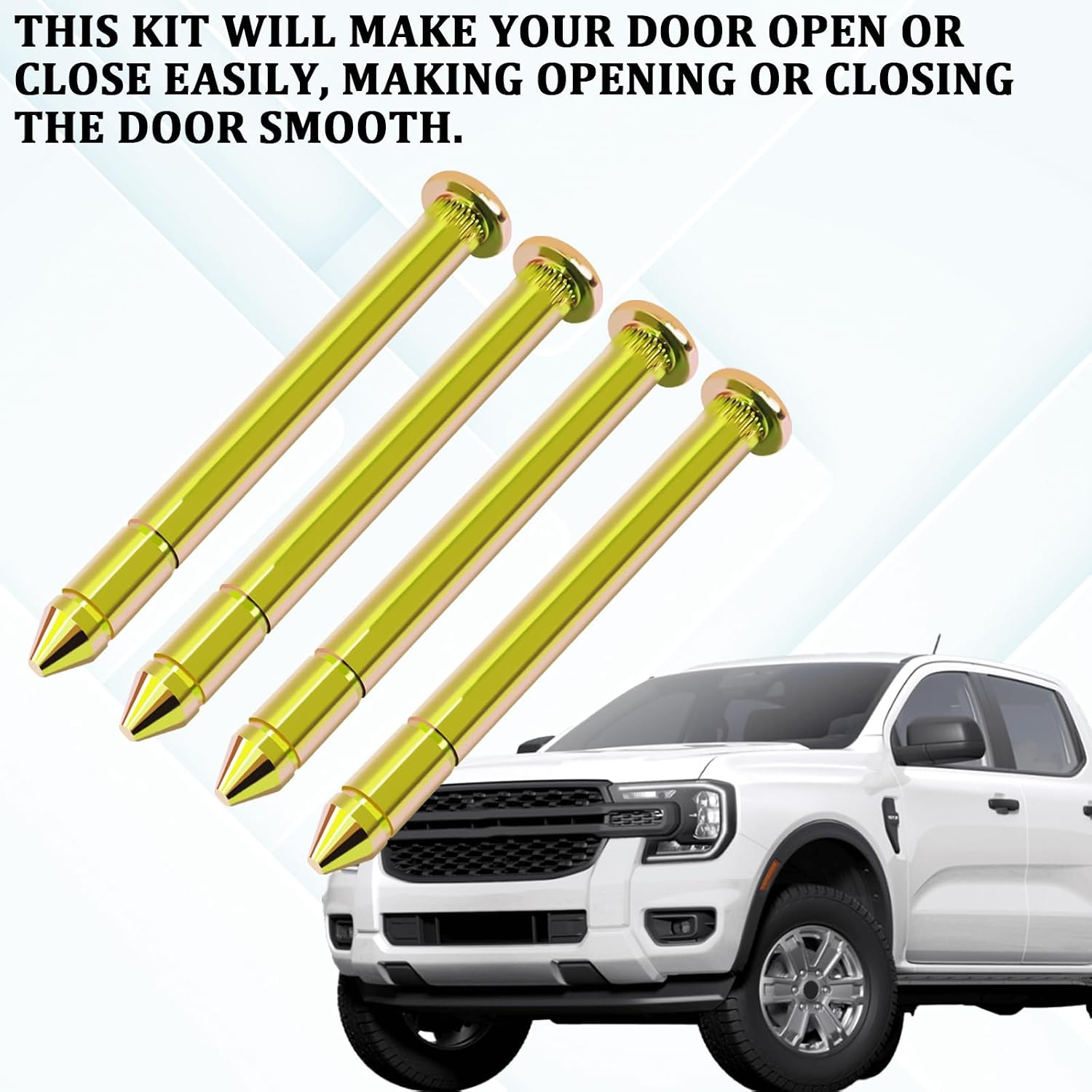 Door Hinge Pin and Bushing Repair Kits for Ford F150 F250 F350 Bronco, Upgrade Door Pins and Bushings Kit Replacement Include 4 Pins 8 Bushings 8 Clips