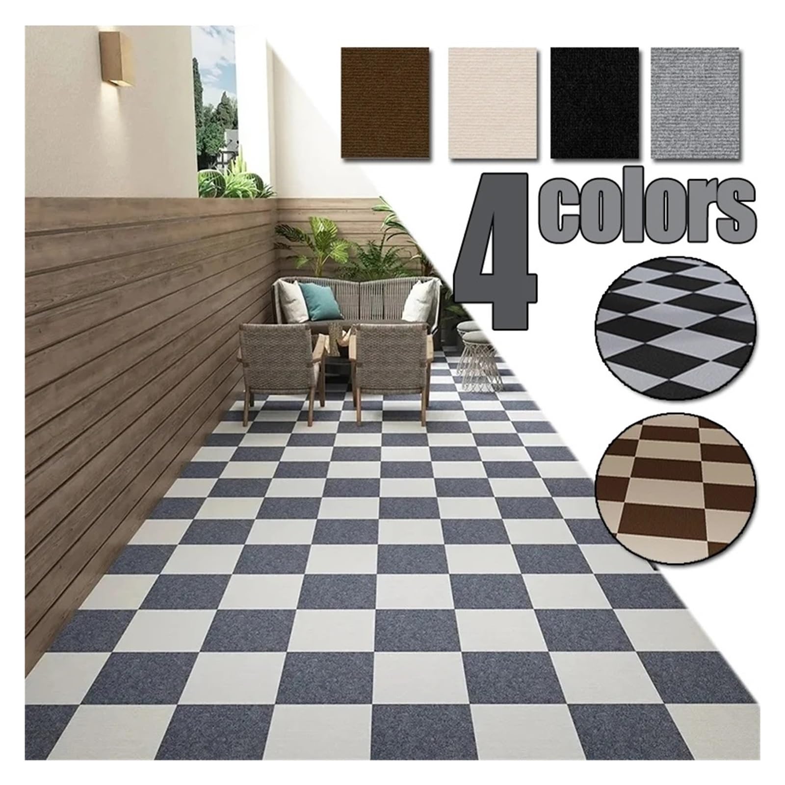 Moqueta Adhesiva Alfombra autoadhesiva for suelo, baldosas, pegatinas cuadradas, tapete despegable y pegable, ideal for cocina, comedor dormitorio(Gray and Black,40PCS)