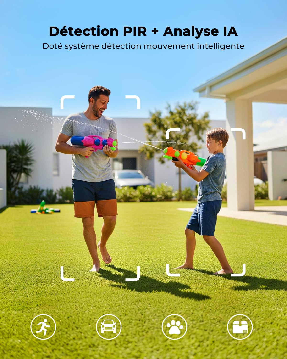 2K Camera Surveillance WiFi Exterieure sans Fil, Énergie Solaire et 360° PTZ, Caméra Solaire Batterie 2,4 G, Double Antenne Vision Nocturne Couleur, Détection PIR Audio Bidirectionnel Blanc