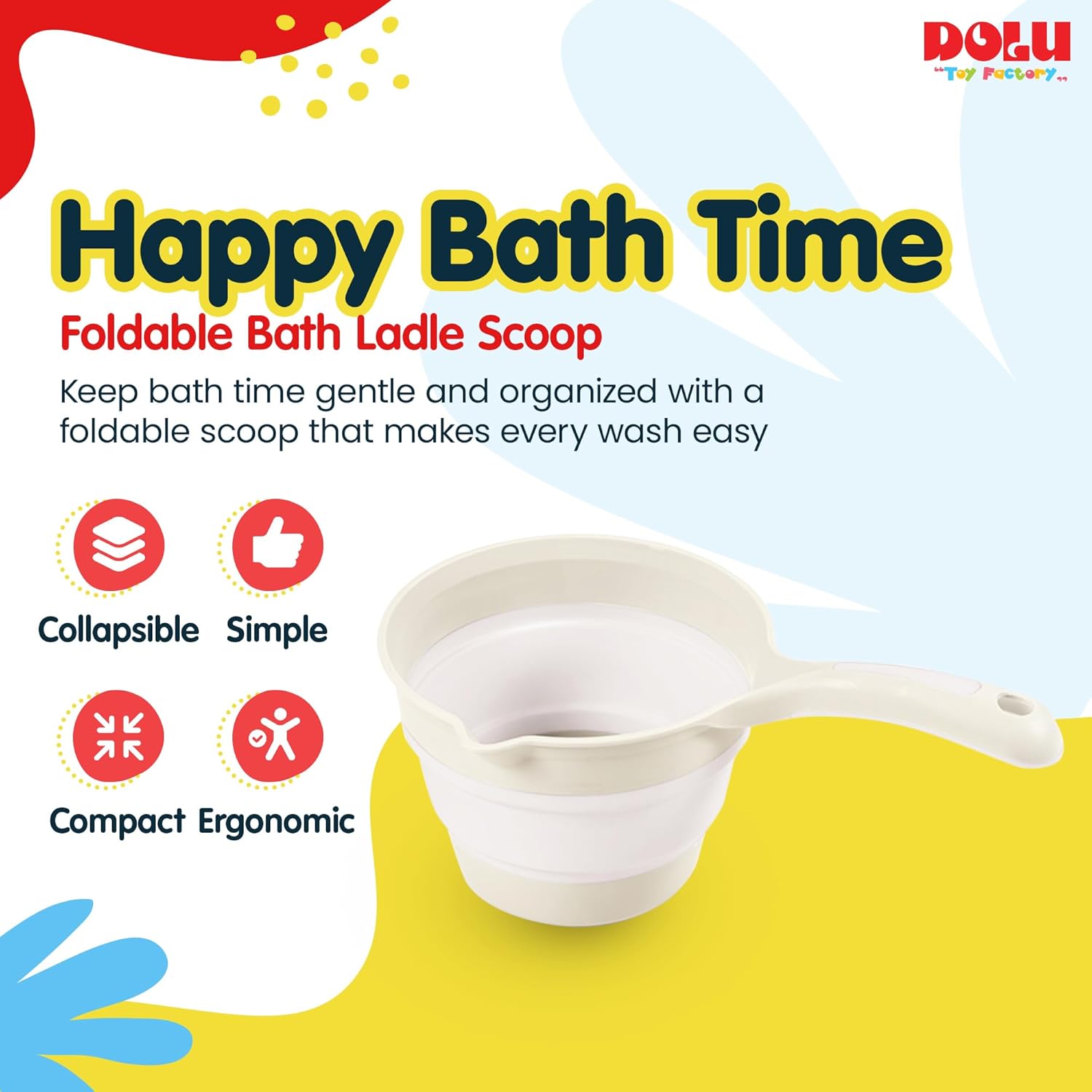 DOLU Foldable Bath Ladle for Compact Toddler Wash Tub, Portable and Space Saving Design Ideal for Ages 6 Months and Older, Relax Beige