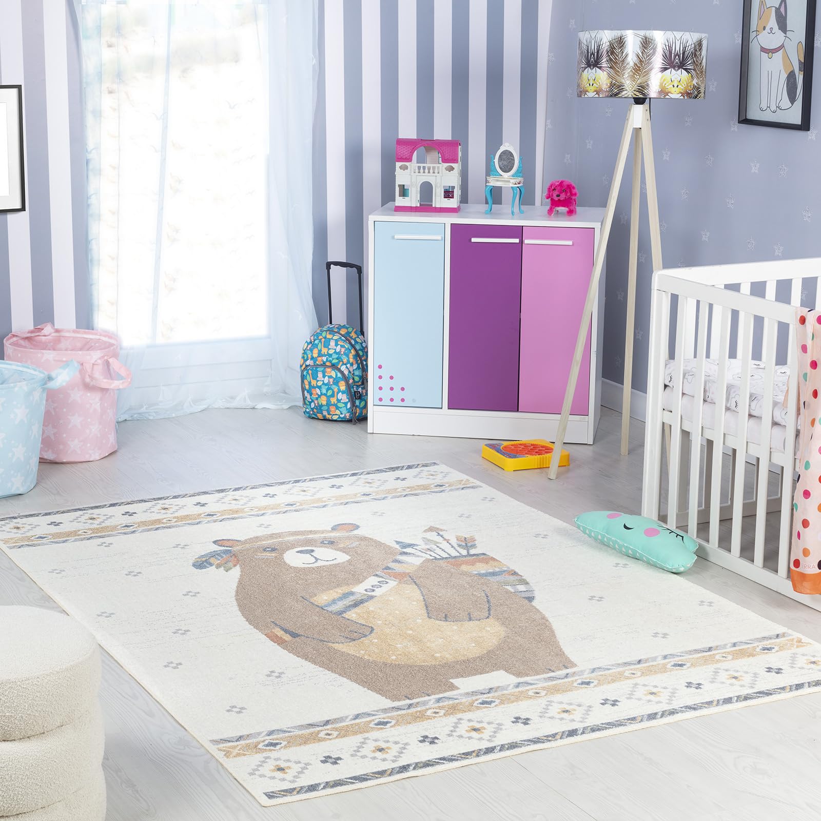 Livabliss Oursigene Bear Kids Washable Design – Bedroom 120x170 cm, Children Animal Theme for Girls Boys, Playroom Nursery Use, Machine Washable, Beige