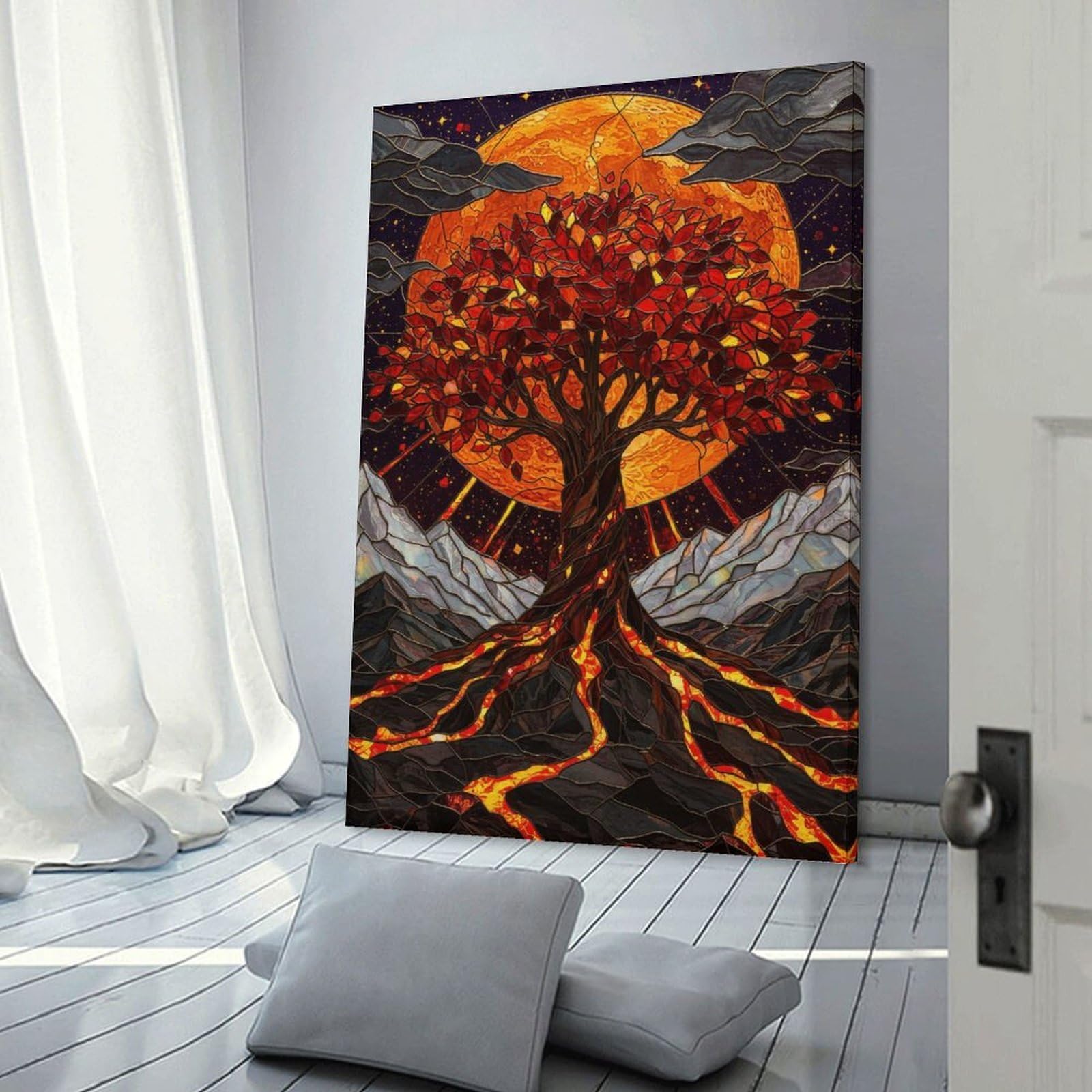 Junmoney Tree Of Life Under A Full Moon Wall Picture Print 08x12inch(20x30cm), for Apartment Walls, Studios Or Work Areas, A Simple Refresh for Blank Walls