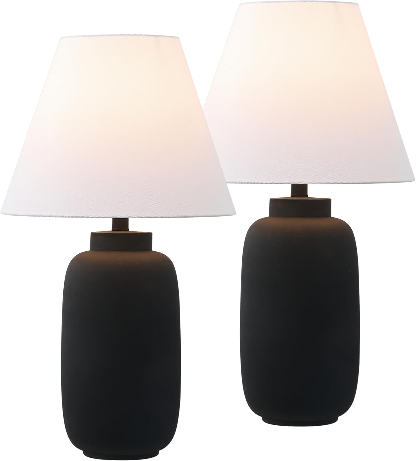JONATHAN Y 24.5" Matte Black Modern Ginger Jar Table Lamp Set of 2 for Bedroom, Farmhouse Scandinavian Lamps for Nightstand, White Linen Shade, LED Bulbs Included JYL5603A-SET2