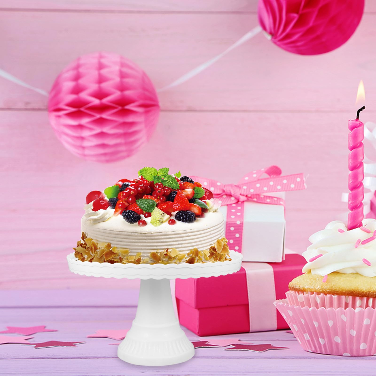 SECFOU Befüllbarer Tortenständer aus Acryl in Weiß Moderner Dessertständer für Geburtstage und Hochzeiten mit Pp Material zum Präsentieren von Kuchen und Snacks