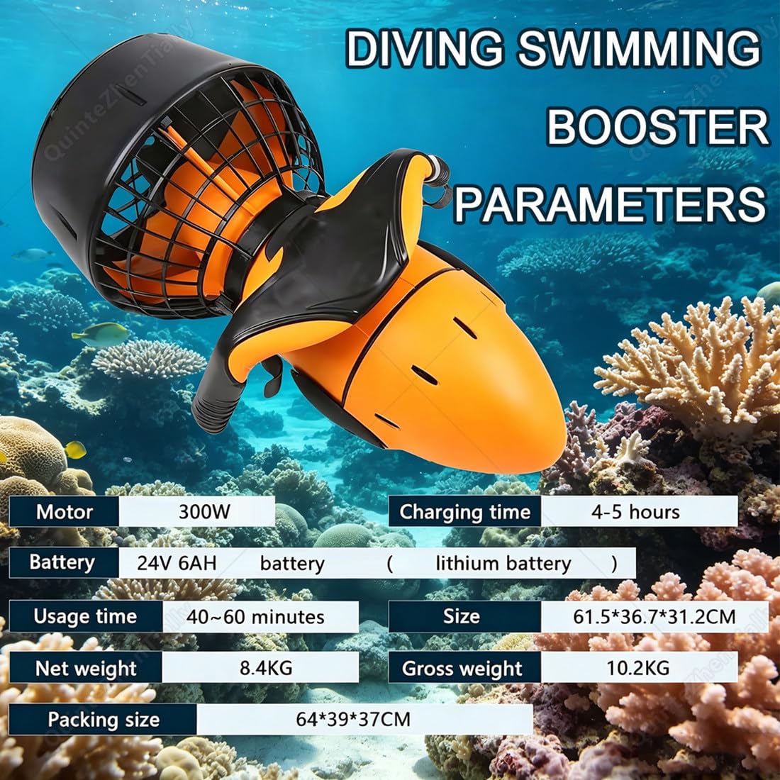 Sea Scooter Adultos,Potenciadores Natación Buceo 300w,Scooter Eléctrico Submarino Mar,con Hélice,Profundidad Máxima 20 M,para Deportes Acuáticos,Buceo Exteriores