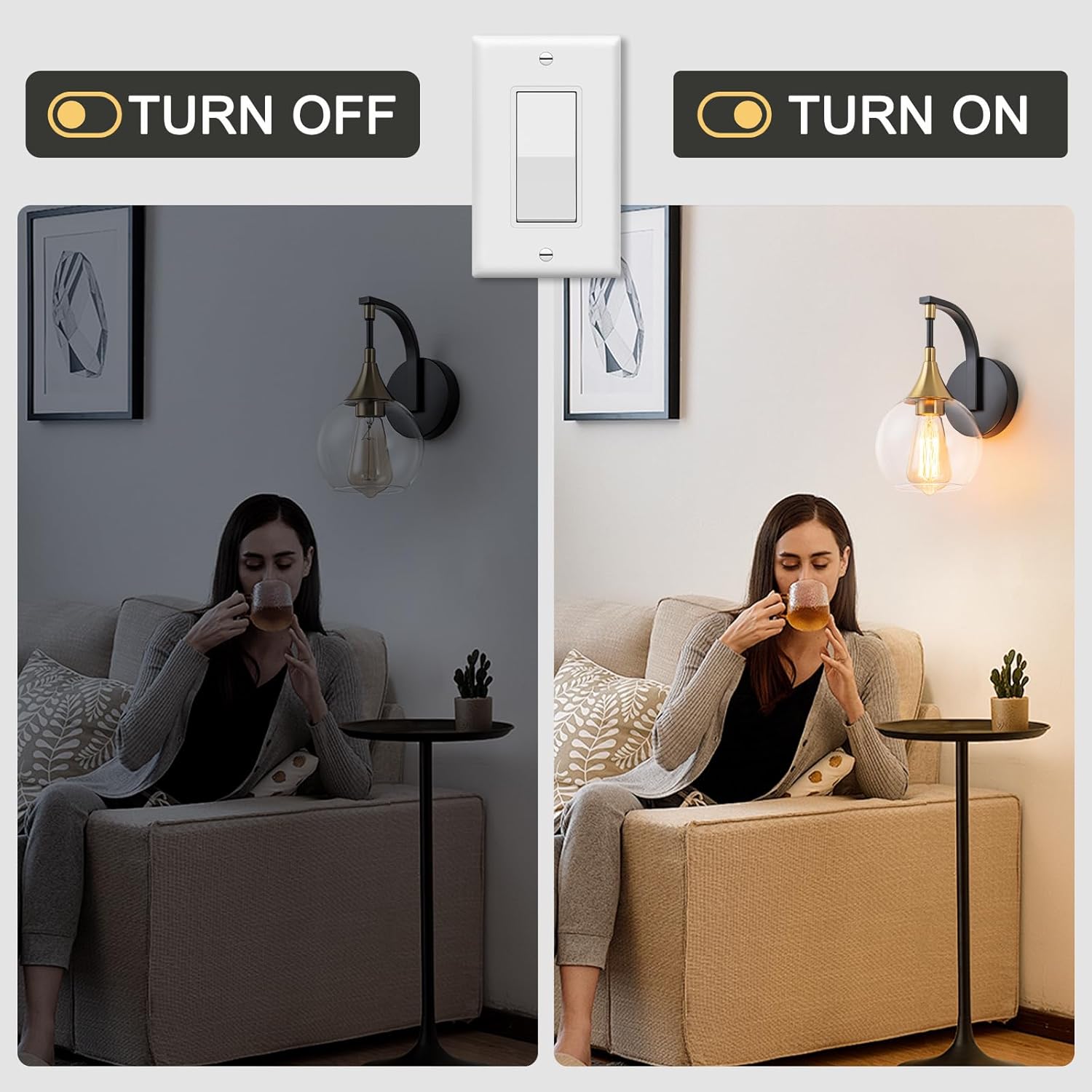 Modern Wall Sconce, Black and Gold Bathroom Vanity Lights with Clear Glass Shade, 1-Light Wall Light Fixture for Bathroom,Living Room, Hallway, Bedroom