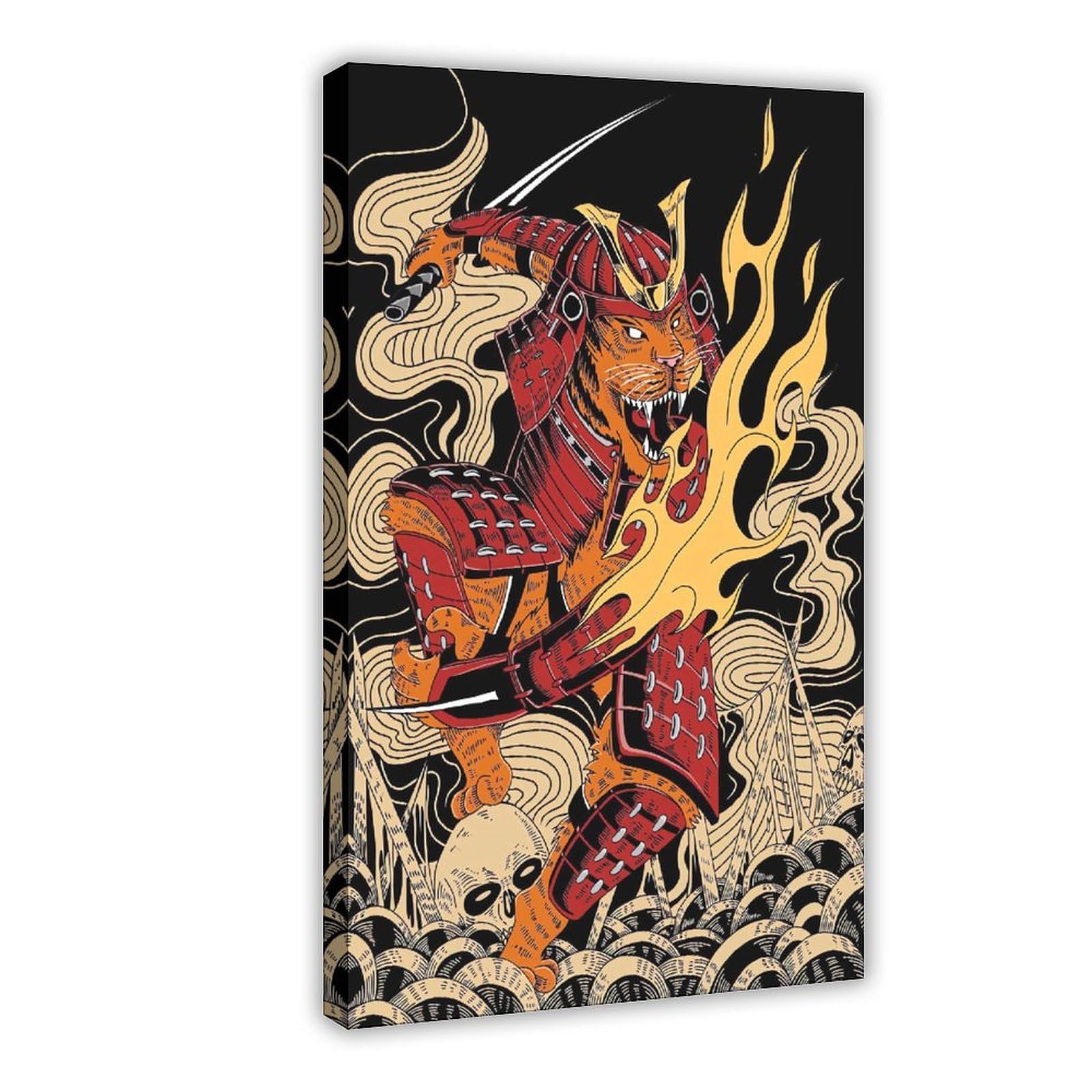 Qnvjqkdsi Frame Japanese Tiger Samurai Canvas Poster Bedroom Decor Landscape Office Room Decor Gift 16" L X 24" W