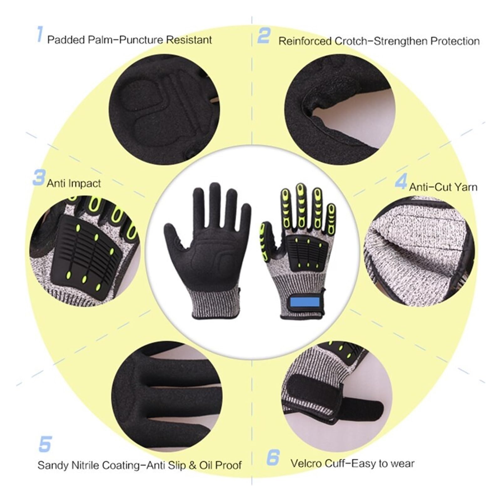 Gants De Coupe Gants Résistants Aux Coupures, Anti-Impact, Vibration, Huile TPR, Gants De Travail De Sécurité, Anti-Coupure, Absorbant Les Chocs, Mécanique Confortablement Adapté(Medium Code)