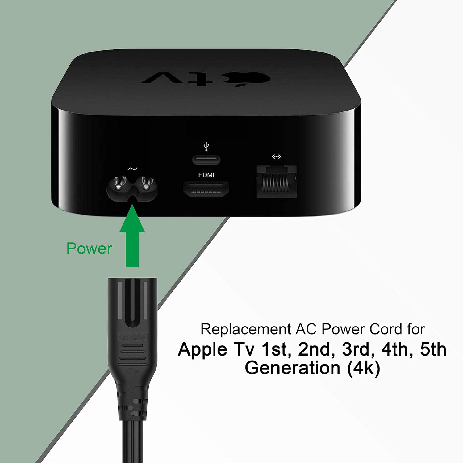 Flash Deals - 60% OFF [UL Listed] 6Ft AC TV Power Cord Cable Compatible with Apple TV 1st, 2nd, 3rd, 4th, 5th Generation (4K)