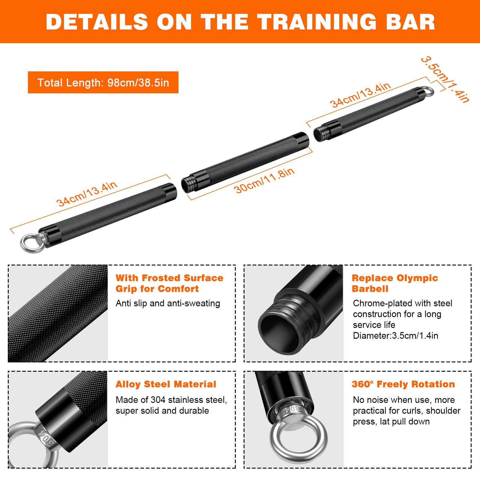 DASKING Barra Elastici Fitness, per Fasce di Resistenza, Kit Barre per Pilates Multilunghezza, Staccabile Barra per Esercizi in Acciaio Legato -Workout bar for Yoga - Attrezzatura da Palestra in Casa