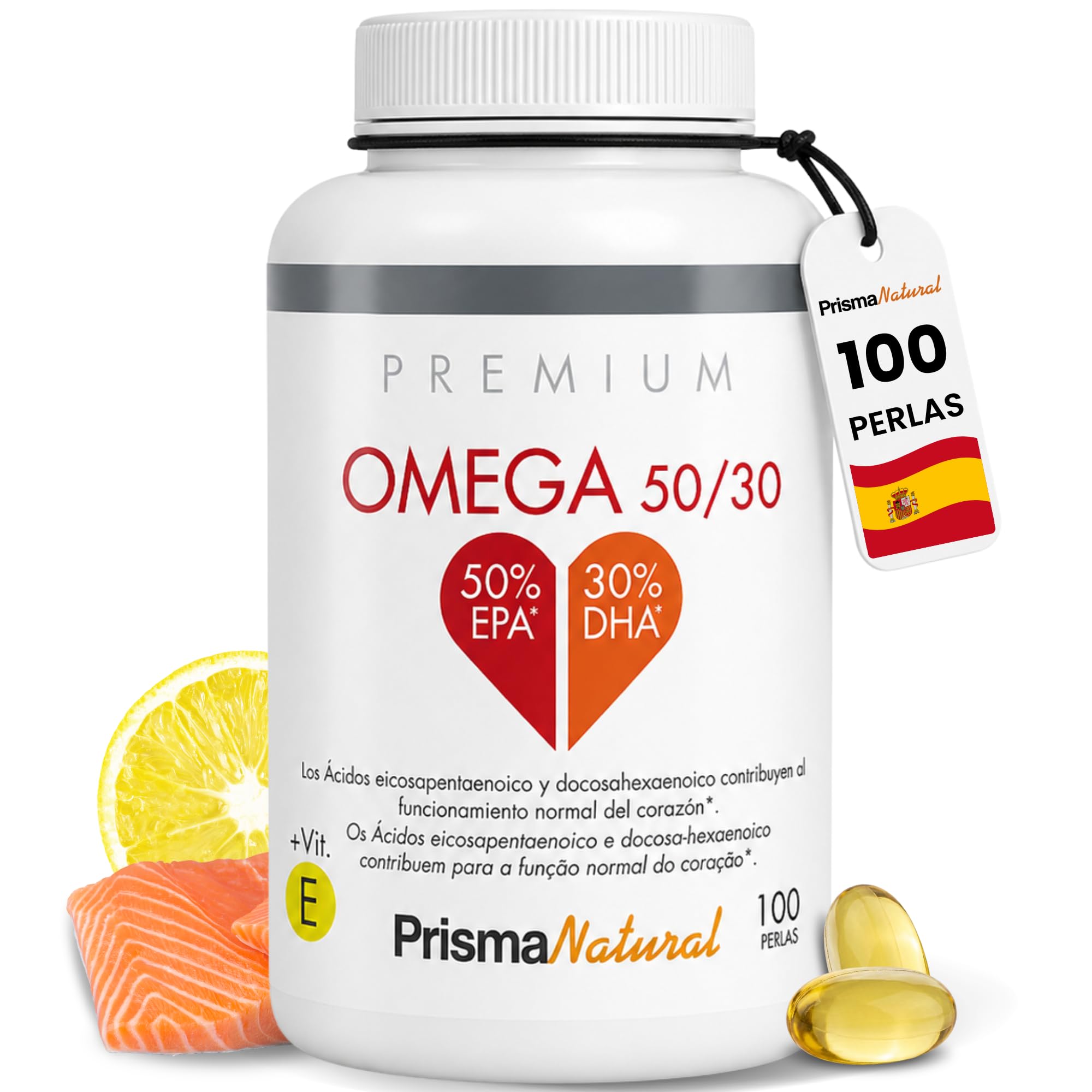 Prisma Natural Premium - Omega 50/30 | Omega 3 | EPA y DHA | en perlas es un complemento alimenticio a base de Aceite de pescado y Vitamina E. | Acidos grasos | Sin gluten |