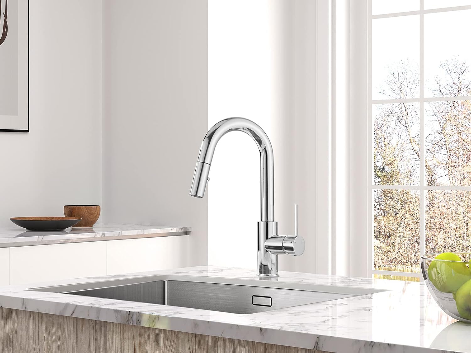 AguaStella AS59CH Chrome Bar Faucet or Prep Kitchen Sink Faucet with Pull Down Sprayer and Single Handle - - 