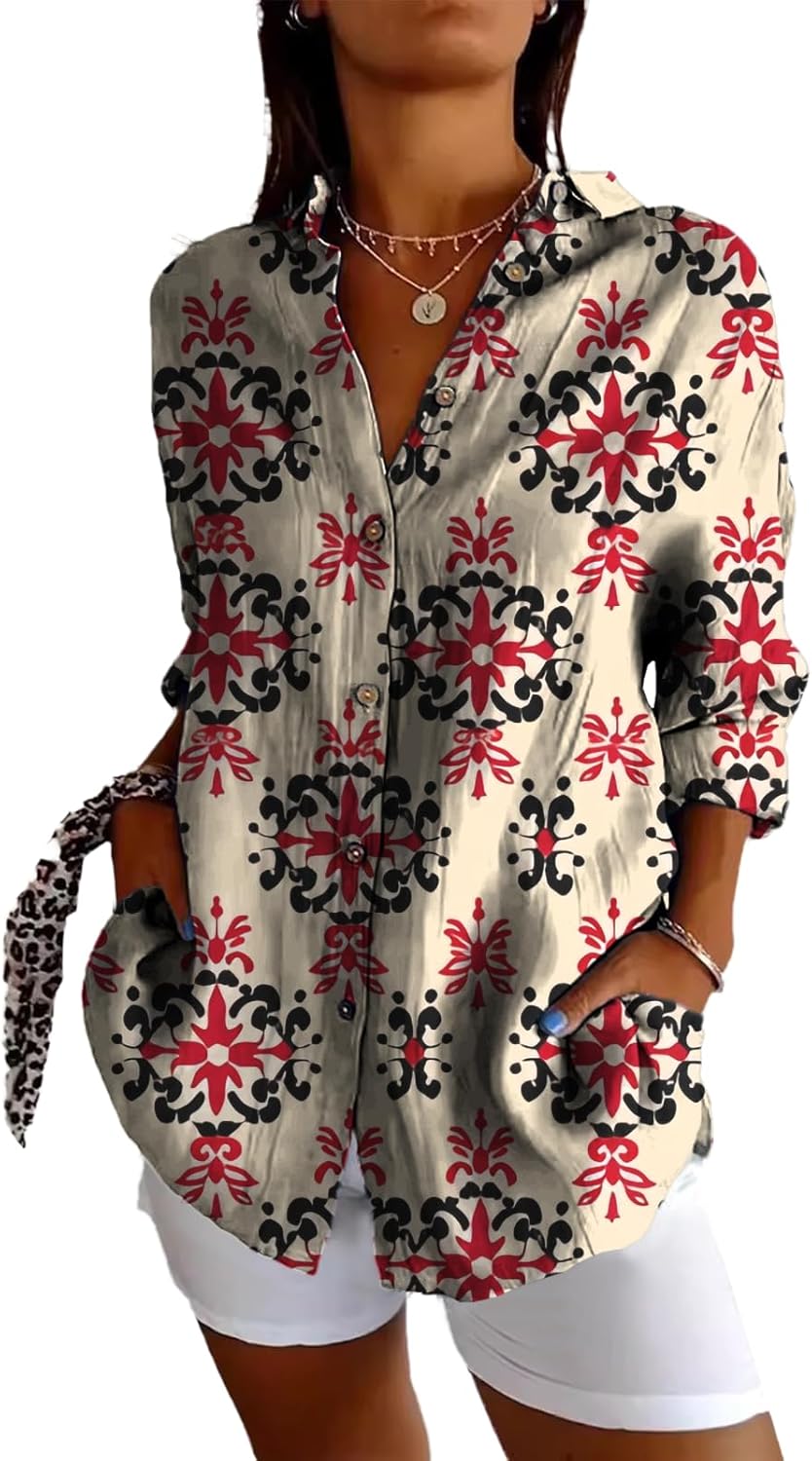 Fashion Summer Shirts V Neck Japanese Art Vintage Floral Graphic Button Down Trendy...