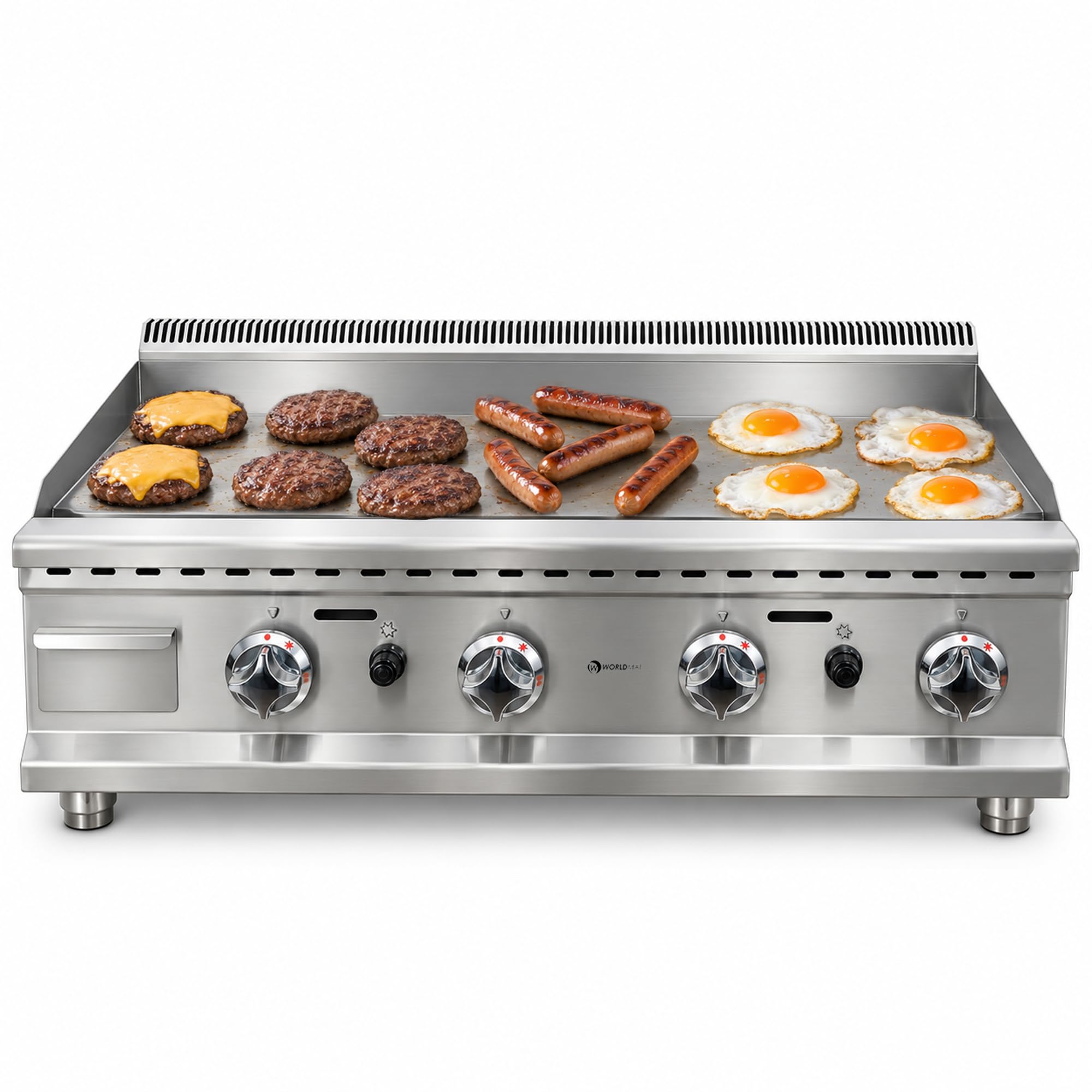 Plancha à gaz professionnelle 1000x400 mm Worldmai pour CHR. Fry Top industriel à poser avec 2 brûleurs pour bar et restaurant.