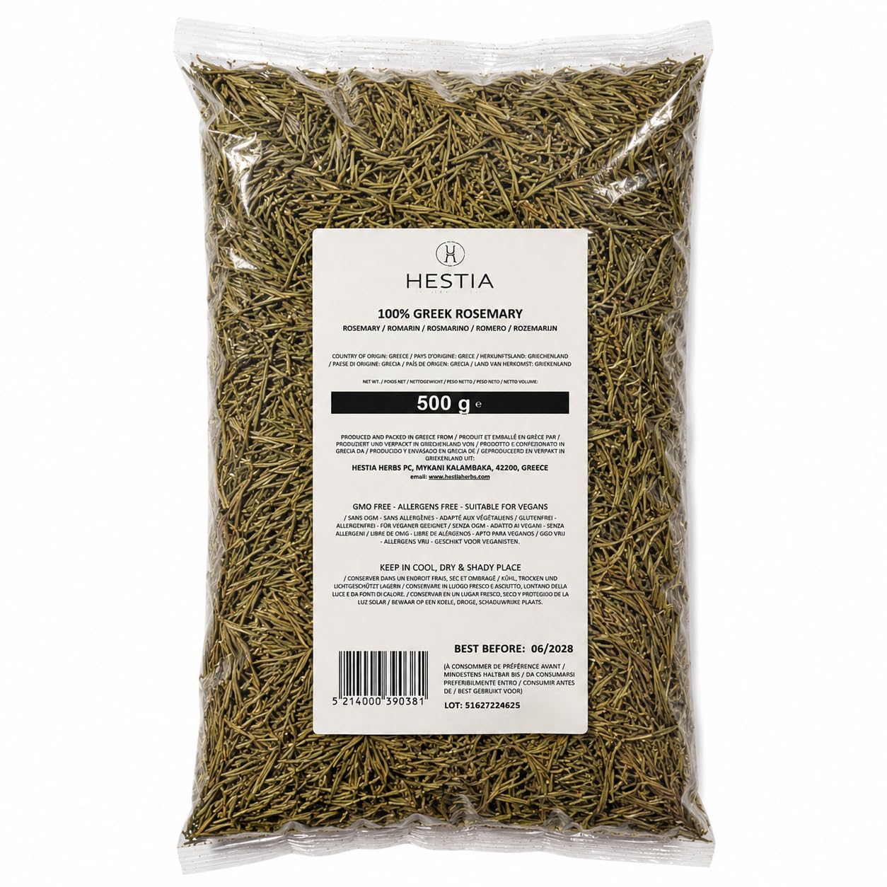Hestia Herbs Grecki Suszony Rozmaryn 500 g, Wolne od Alergenów -Wwegańskie - Wolne od GMO