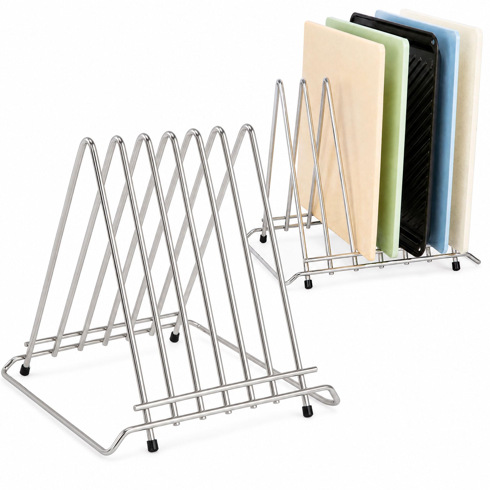 GlamChi Stainless Steel Chopping Board Rack, 6-Slot KitchenCountertop Stand