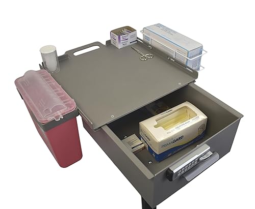 Miniatura 12 de Carro de flebotomía móvil hecho en Estados Unidos y carritos médicos con ruedas, cajón de almacenamiento grande, cerradura con llave para almacenar