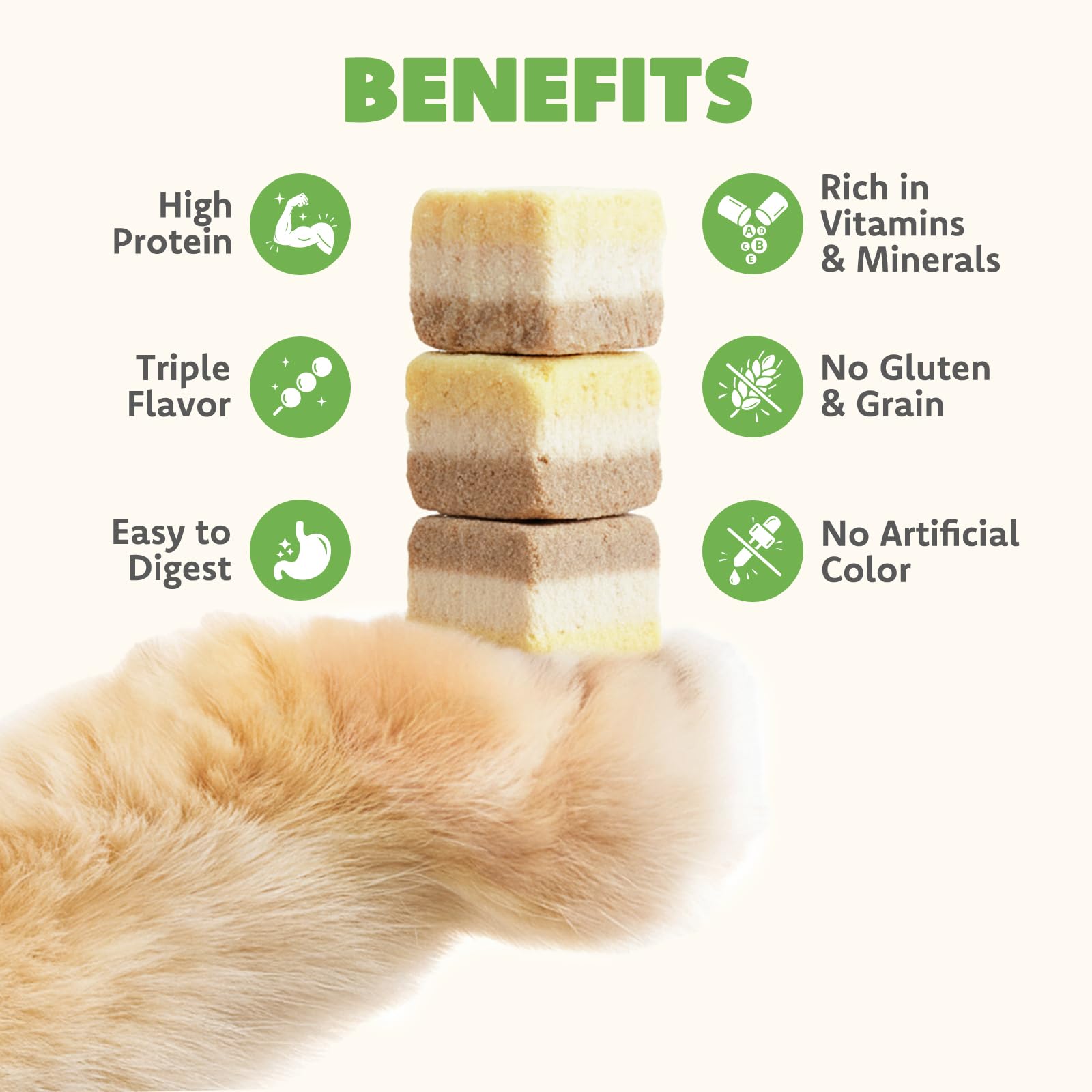 MON2SUN Triple-Layer Freeze Dried Cat & Dog Treats, Chicken, Egg & Chicken Liver Recipe Cube, Grain-Free High Protein Snacks, All Natural Food Topper or Training Rewards, 10.6oz - image 3