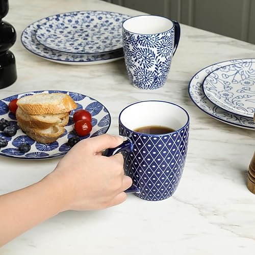 Miniatura 5 de Selamica Juego de vajilla de cerámica de 16 piezas para 4, juego de platos de cerámica y cuencos, platos de postre para ensalada, cuencos y tazas