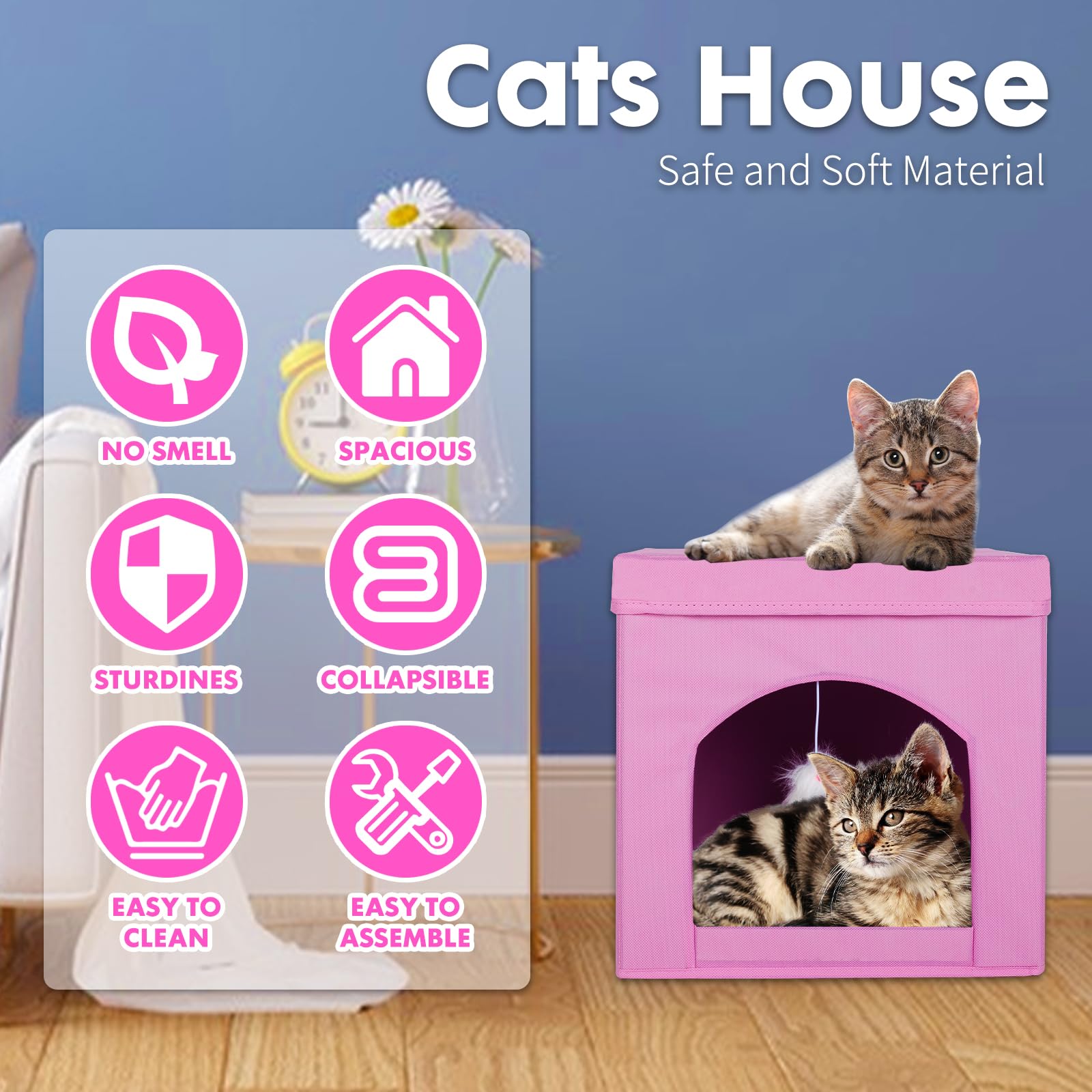 Powerking Cuccia Pieghevole per Gatti o Gattini, Cubo per Felini, 33 x 33 x 33 cm, Rosa